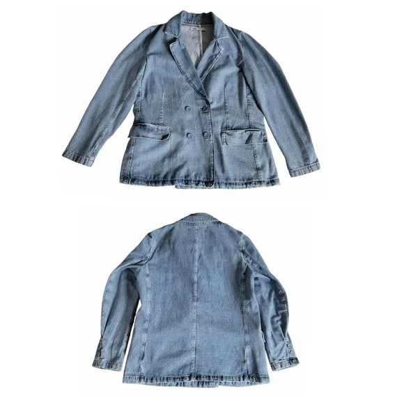 ZARA Denim Double Breasted Blazer Boxy Oversized Jacket Blue Women’s Siz… - Picture 6 of 17